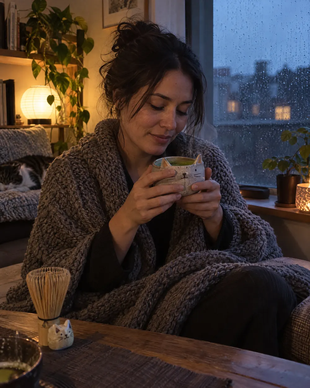 Evening matcha by the window