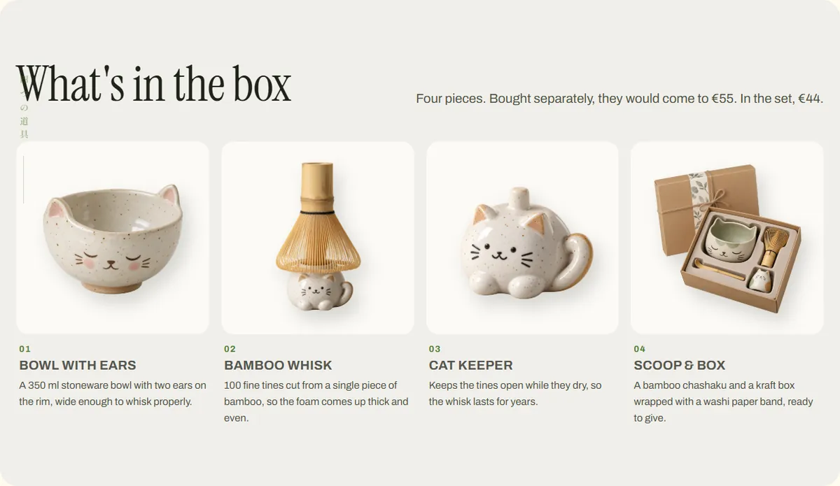 Shippo what's in the box section: four items with photos
